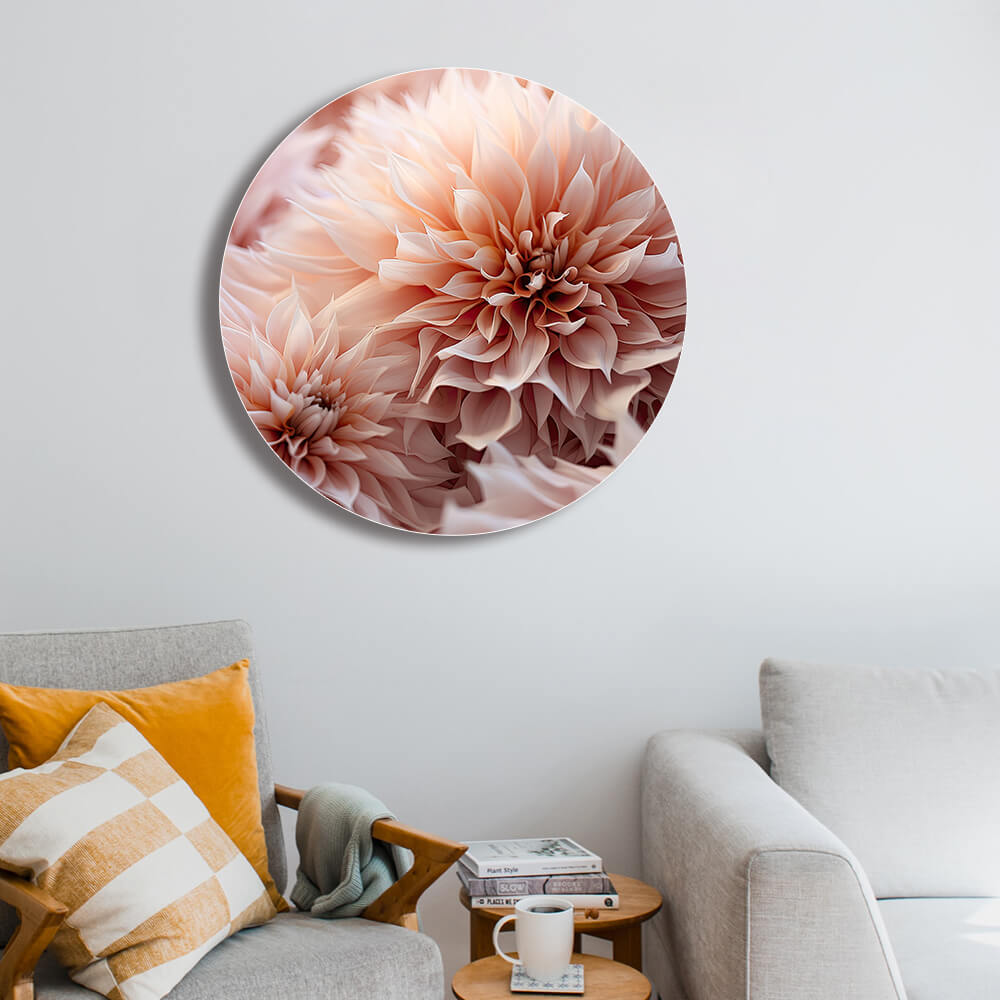 Rundes Akustikbild mit Makro Blüten Motiv an einer Wand. Schallabsorber Bilder der höchsten Klasse direkt vom Akustik-profi