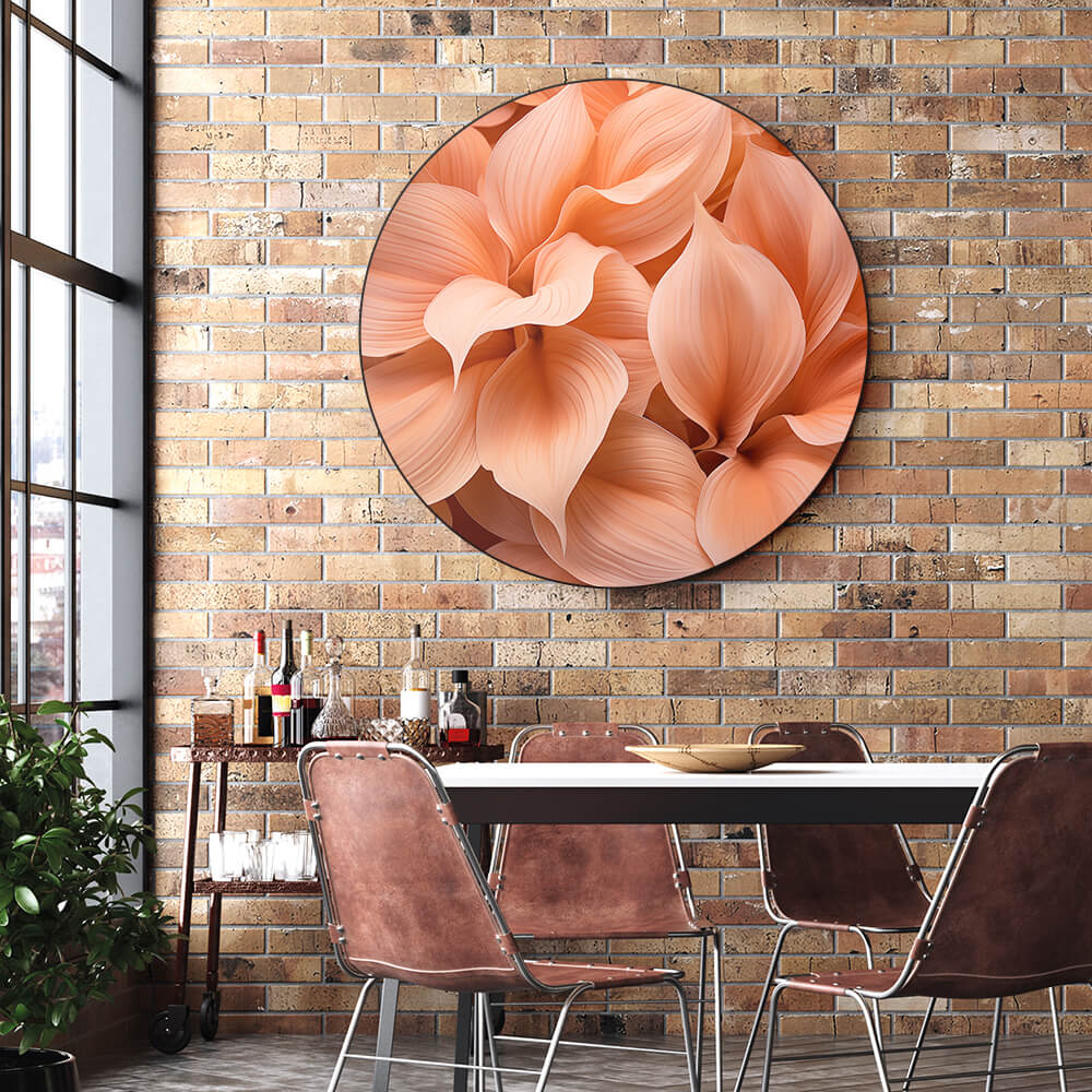 Rundes Akustikbild mit Makro Blüten Motiv an einer Wand in einem Restaurant. Schallabsorber Bilder der höchten Klasse direkt vom Akustik-profi