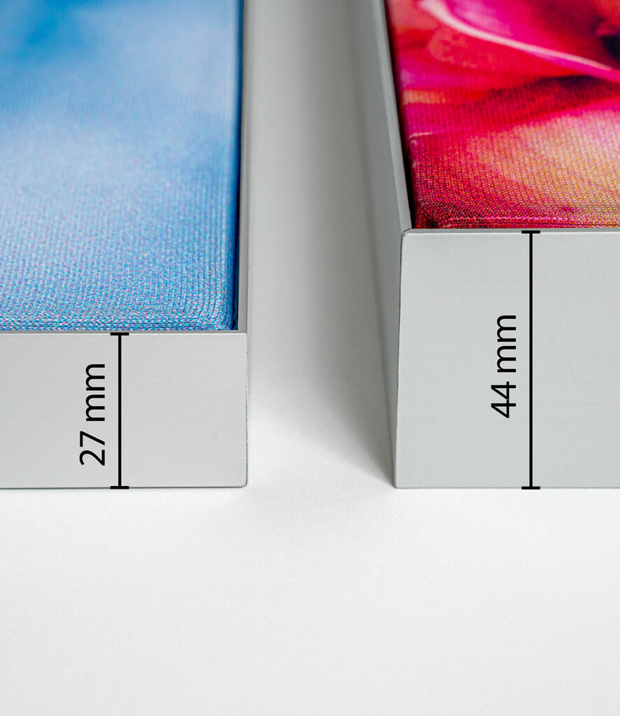 Aluminium Textilspannrahmen Vergleich 27 mm und 44 mm 