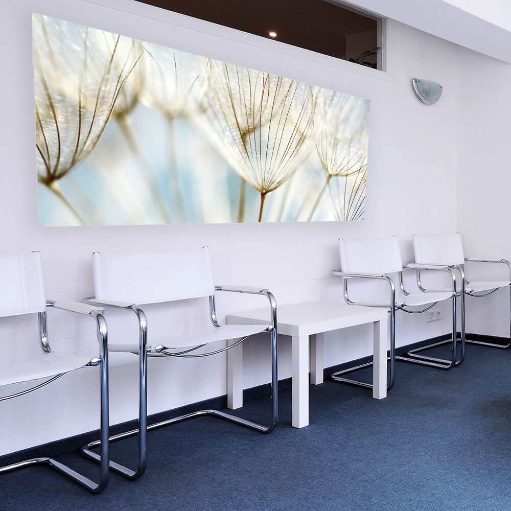 Akustikbild in einem Wartezimmer von einer Arztpraxis.. Pusteblumenbild als Dekoration für Praxis