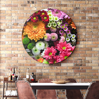 Rundes Akustikbild in der Küche mit Blumen Motiv